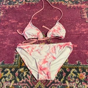 pink and white tie top bikini